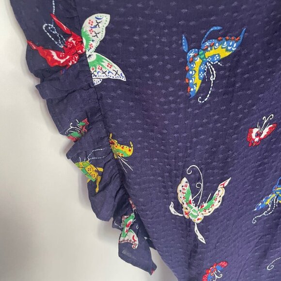Anthropologie Blouse Womens Medium Blue Butterfly Short Sleeve Button Peplum Hem - Picture 8 of 14